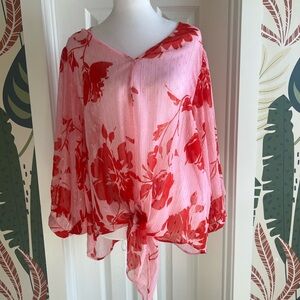 Chico's Red and Pink Sheer Floral Blouse